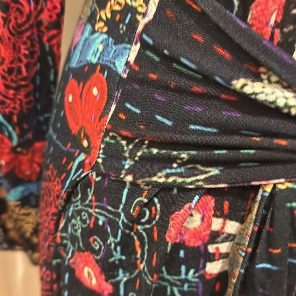 Amazing Desigual patchwork pattern dress w built in sash and gold thread accent - Picture 8 of 13
